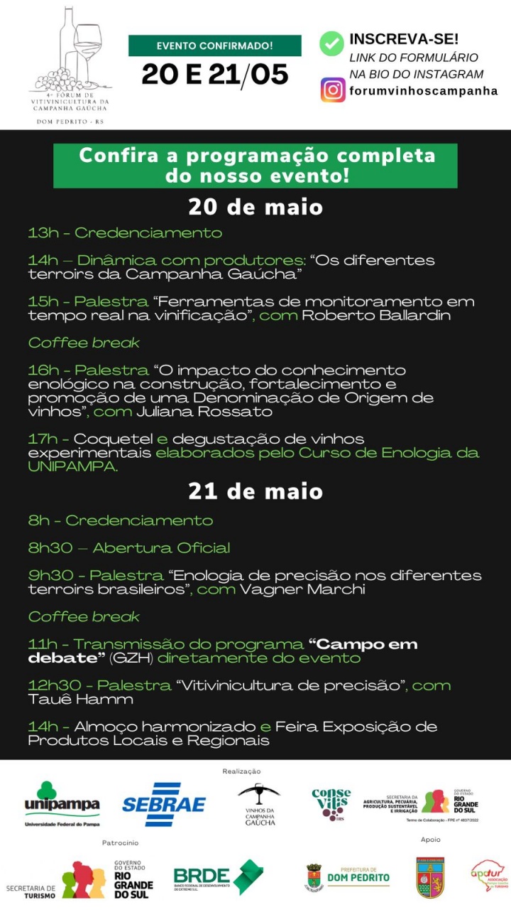 4º Fórum de Vitivinicultura da Campanha Gaúcha debate inovação, enologia de precisão e oportunidades para a cadeia da uva