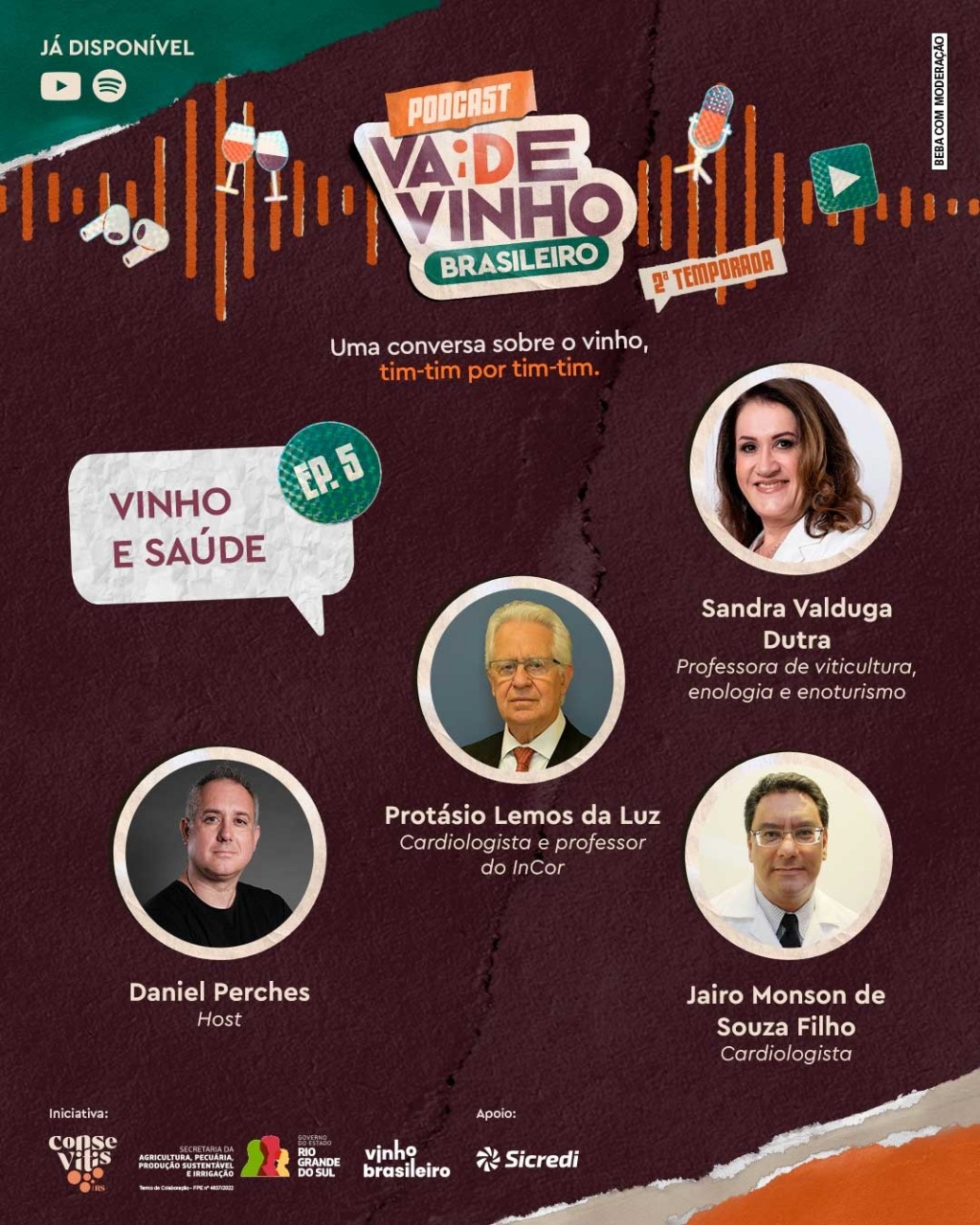 Podcast Vai de Vinho Brasileiro debate relação entre vinho e saúde em novo episódio